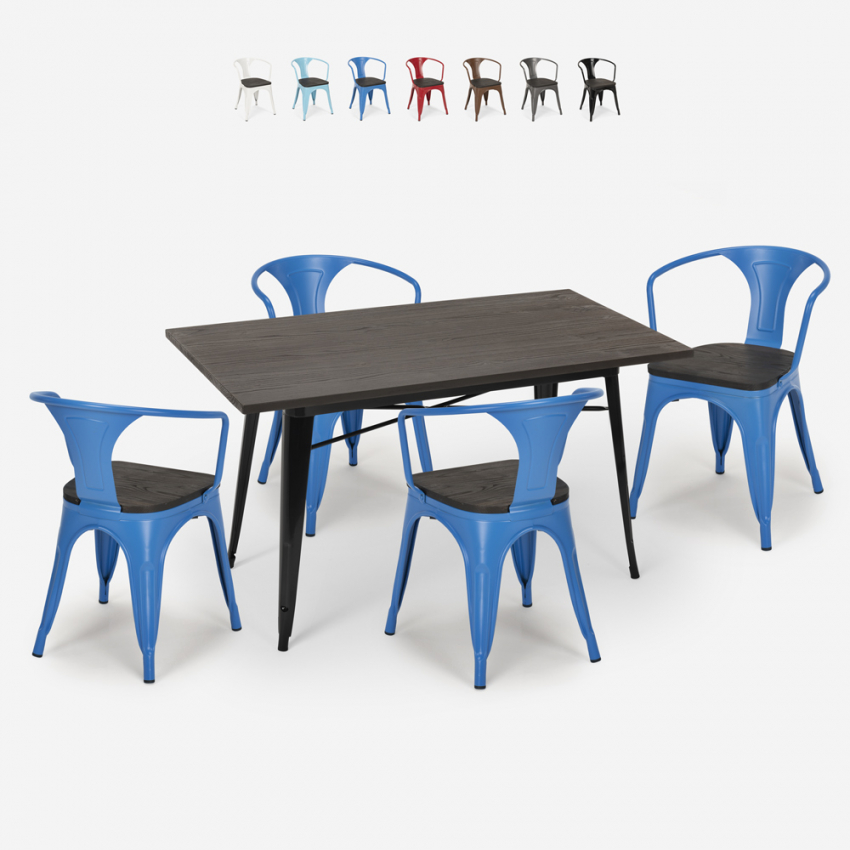 set 4 sedie legno tavolo 120x60cm industriale sala pranzo caster wood Offerta set 4 sedie legno tavolo 120x60cm industriale sala pranzo caster wood Offerta