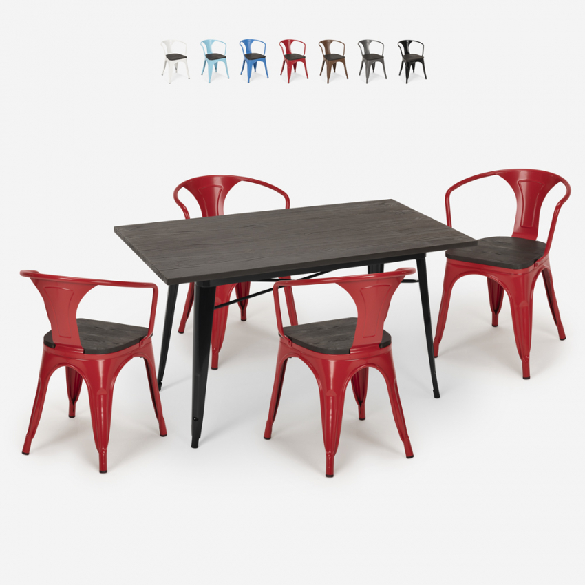 set 4 sedie legno tavolo 120x60cm industriale sala pranzo caster wood Stock