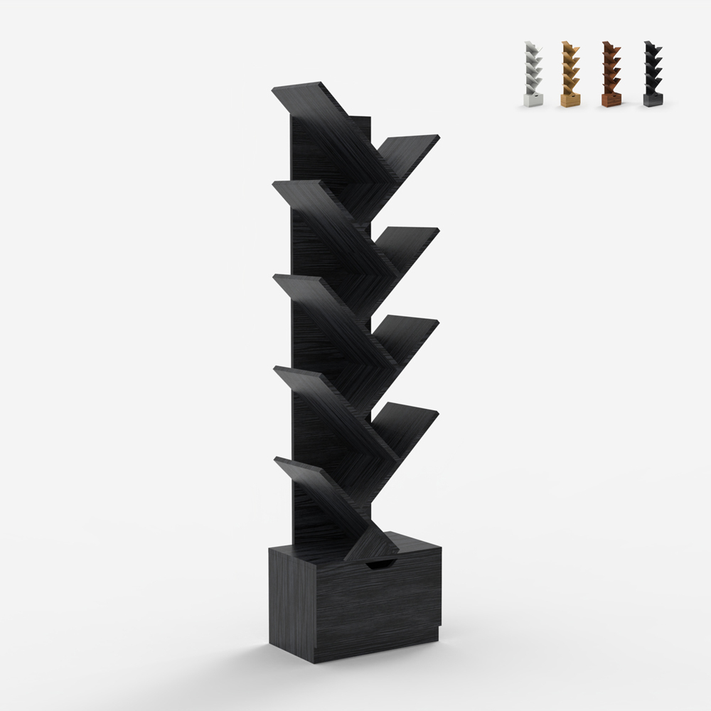 Libreria 10 scaffali design moderno cassetto soggiorno ufficio Treebook 150