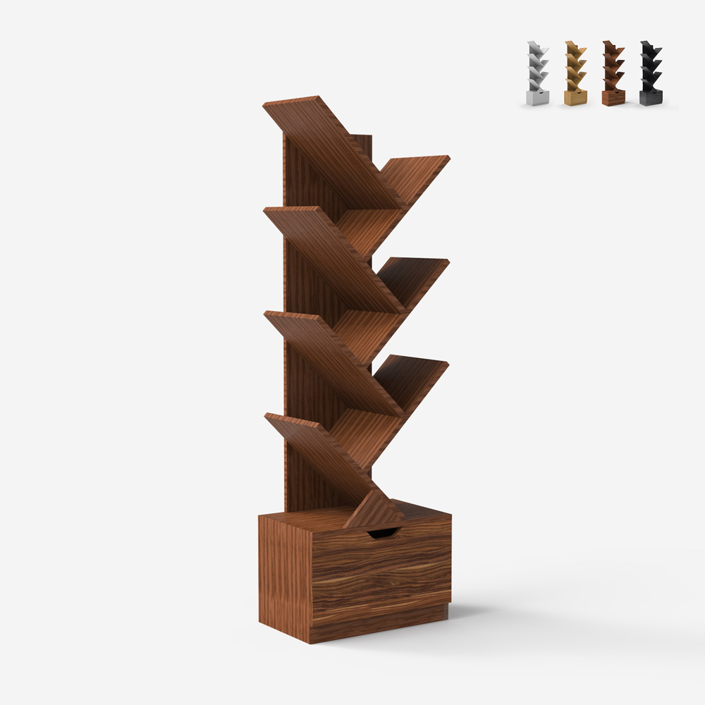 Libreria design moderno 8 scaffali cassetto soggiorno ufficio Treebook 120