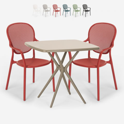 Set 2 sedie tavolo quadrato 70x70cm beige interno esterno design Lavett Promozione