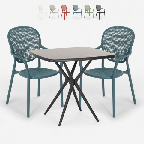 Set tavolo quadrato 70x70cm nero 2 sedie interno esterno Lavett Dark