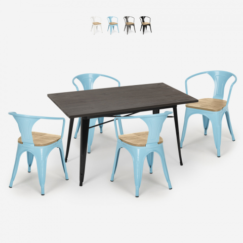 set 4 sedie legno tavolo industriale 120x60cm caster top light Promozione