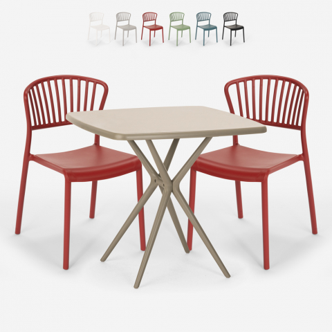 Set tavolo quadrato 70x70cm beige 2 sedie interno esterno design Magus