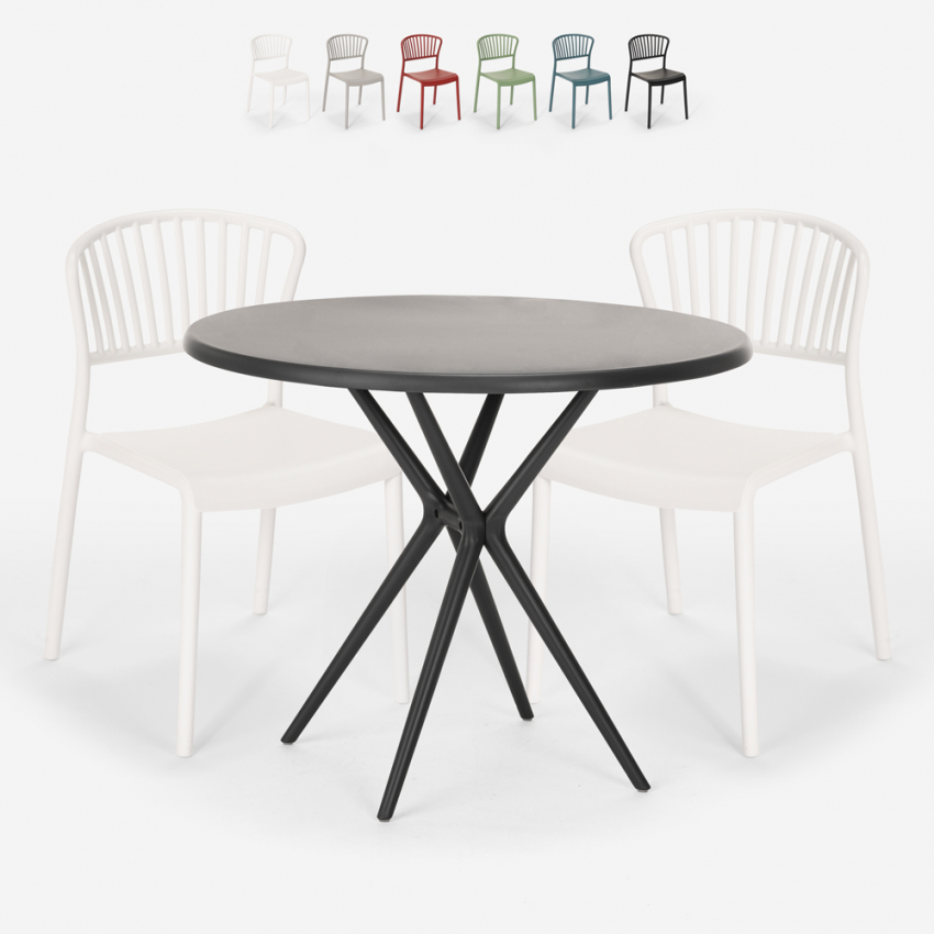 Set 2 sedie design moderno tavolo rotondo nero 80cm Gianum Dark Vendita