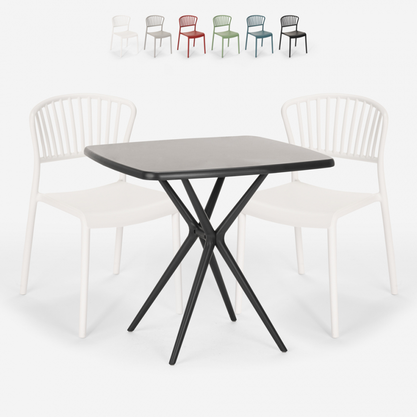 Set 2 sedie tavolo quadrato 70x70cm nero design esterno Magus Dark Vendita