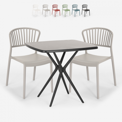 Set 2 sedie tavolo quadrato 70x70cm nero design esterno Magus Dark