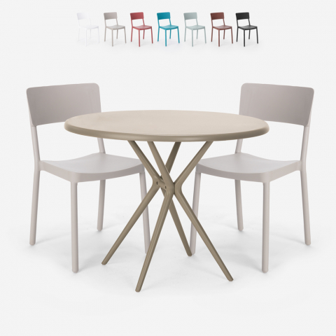 Set 2 sedie polipropilene tavolo rotondo 80cm beige design Aminos