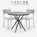 Set tavolo rotondo nero 80cm 2 sedie design moderno Aminos Dark Stock