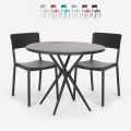 Set tavolo rotondo nero 80cm 2 sedie design moderno Aminos Dark Promozione