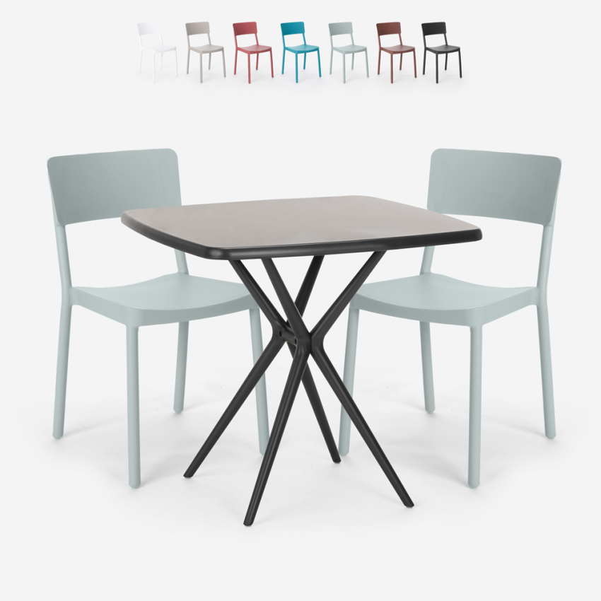Set tavolo quadrato 70x70cm nero 2 sedie esterno design Regas Dark Costo