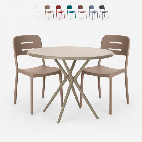 Set 2 sedie polipropilene design tavolo rotondo 80cm beige Ipsum