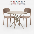 Set 2 sedie polipropilene design tavolo rotondo 80cm beige Ipsum Promozione
