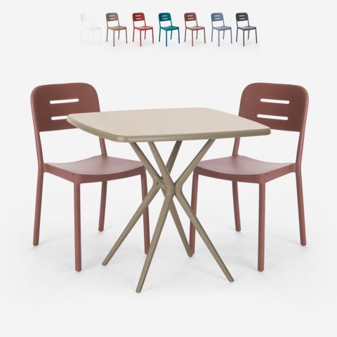 Set tavolo quadrato beige polipropilene 70x70cm 2 sedie design Larum Promozione