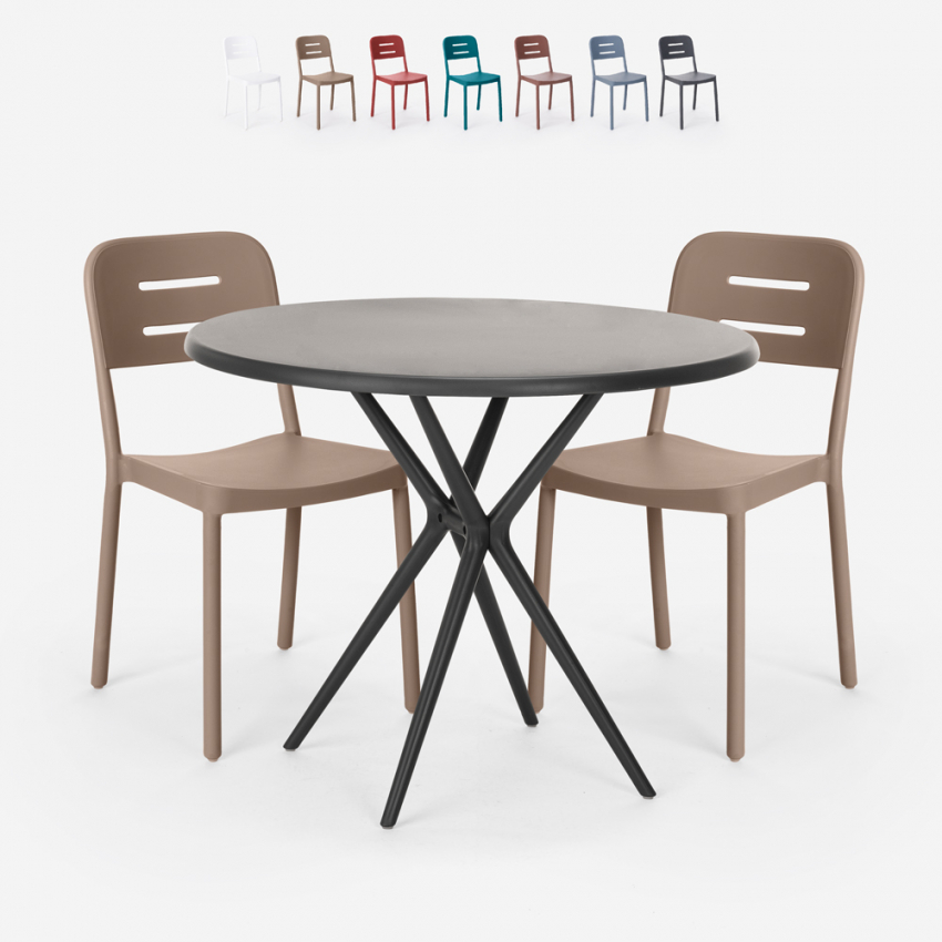 Set tavolo rotondo nero 80cm 2 sedie design moderno Ipsum Dark Stock
