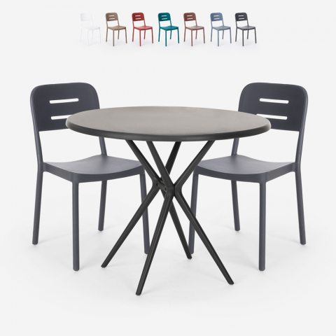 Set tavolo rotondo nero 80cm 2 sedie design moderno Ipsum Dark