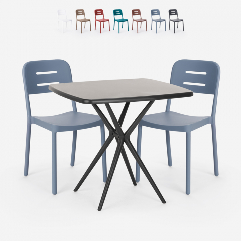 Set 2 sedie design moderno tavolo quadrato 70x70cm nero Larum Dark