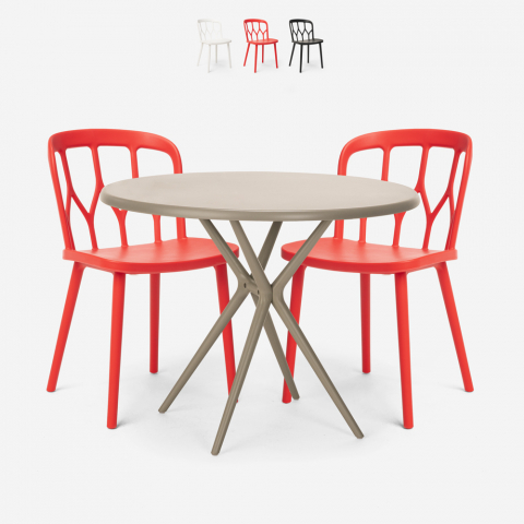 Set 2 sedie polipropilene design tavolo 80cm rotondo beige Kento