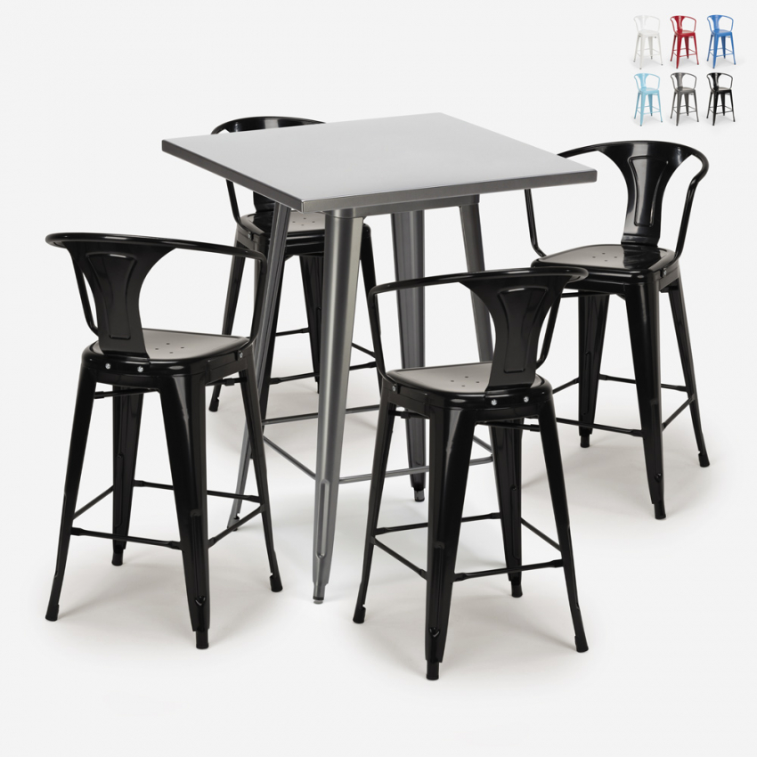 set bar cucina tavolino alto metallo 60x60cm 4 sgabelli bucket Sconti