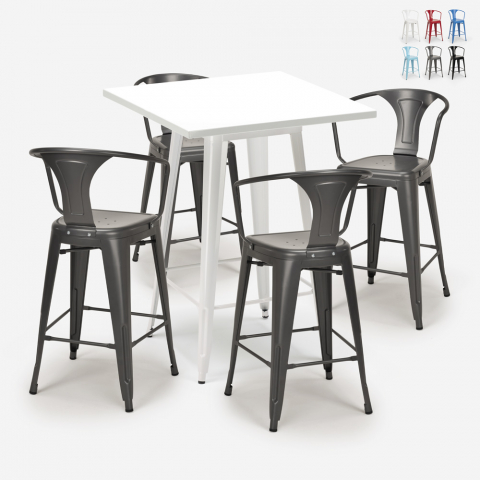 Set bar cucina tavolino 60x60cm bianco metallo 4 sgabelli tolix Bucket White