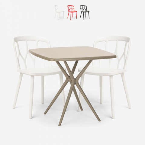 Set 2 sedie design polipropilene tavolo quadrato 70x70cm beige Saiku