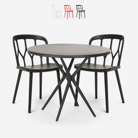 Set tavolo rotondo nero 80cm 2 sedie polipropilene Kento Dark