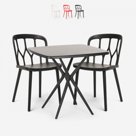 Set tavolo quadrato nero 70x70cm 2 sedie esterno design Saiku Dark