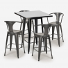 set tavolino alto nero 60x60cm 4 sgabelli metallo bar cucina bucket black Misure
