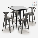 set tavolino alto nero 60x60cm 4 sgabelli metallo bar cucina bucket black Saldi