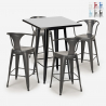 set tavolino alto nero 60x60cm 4 sgabelli metallo bar cucina bucket black Saldi