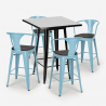 set tavolino alto nero 60x60cm 4 sgabelli legno metallo bucket wood black Caratteristiche