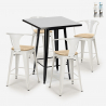 set tavolino nero 60x60cm industriale 4 sgabelli bucket black top light Saldi