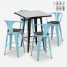 set tavolino alto nero 60x60cm 4 sgabelli legno metallo bucket wood black Vendita