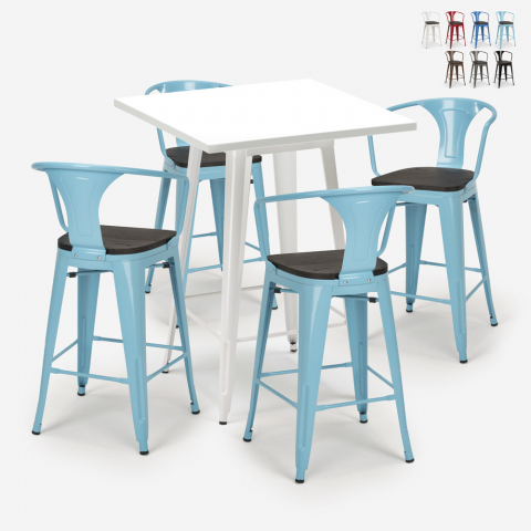 set 4 sgabelli tavolino metallo alto bianco 60x60cm bucket wood white Promozione