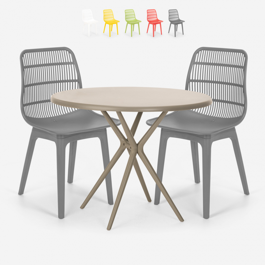 Set 2 sedie design moderno tavolo rotondo beige 80cm esterno Bardus Caratteristiche