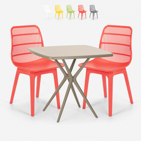 Set 2 sedie polipropilene tavolo quadrato beige 70x70cm design Cevis
