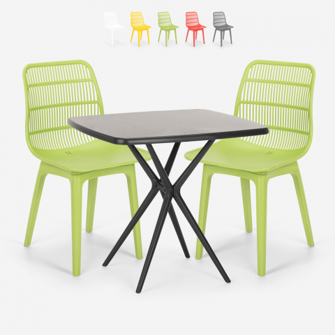 Set tavolo quadrato 70x70cm nero 2 sedie design moderno Cevis Dark Promozione