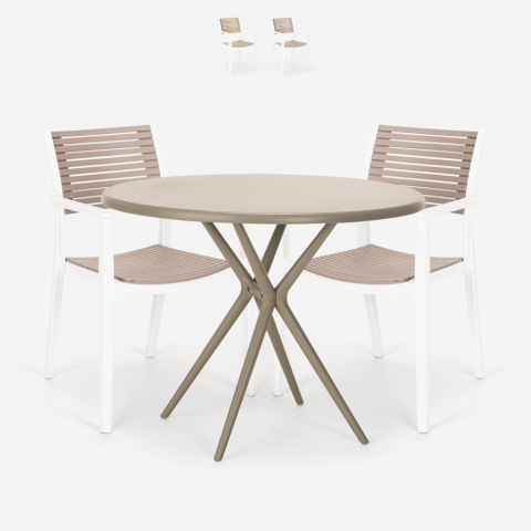 Set tavolo rotondo 80cm beige 2 sedie polipropilene design Fisher