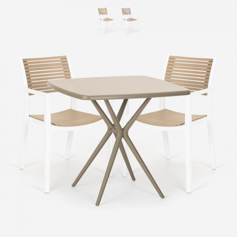Set 2 sedie tavolo beige quadrato 70x70cm polipropilene esterno Clue