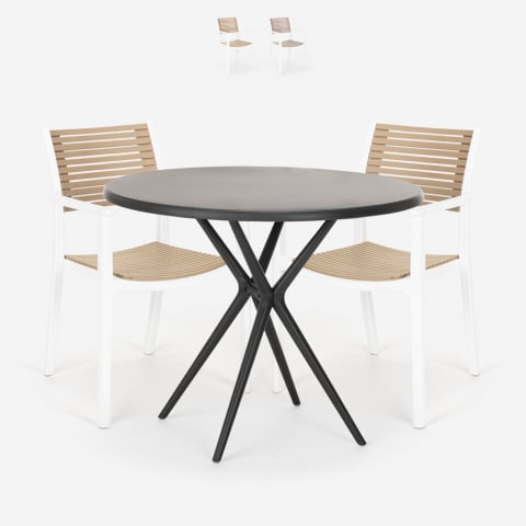 Set 2 sedie design moderno tavolo nero rotondo 80cm Fisher Dark