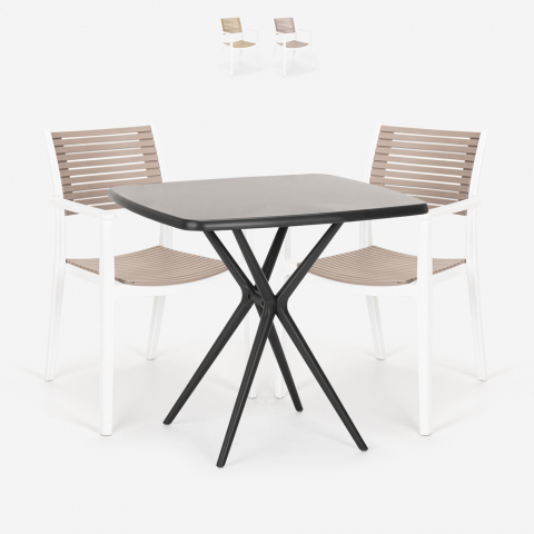 Set tavolo quadrato nero 70x70cm 2 sedie design moderno Clue Dark Promozione