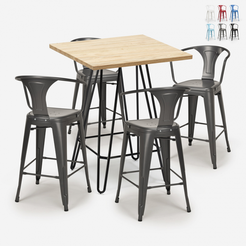set bar cucina 4 sgabelli industriale tavolino legno 60x60cm mason Sconti set bar cucina 4 sgabelli industriale tavolino legno 60x60cm mason Sconti