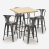 set bar cucina 4 sgabelli industriale tavolino legno 60x60cm mason Prezzo