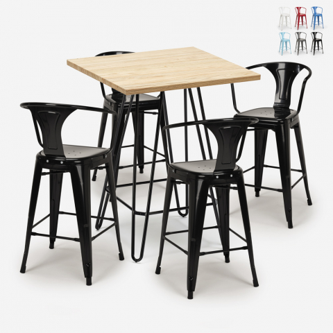 Set bar cucina 4 sgabelli tolix industriale tavolino legno 60x60cm Mason