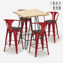 set 4 sgabelli tavolino industriale legno metallo 60x60cm mason wood Stock