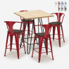 set 4 sgabelli tavolino industriale legno metallo 60x60cm mason wood Stock