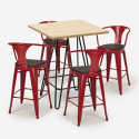 set 4 sgabelli tavolino industriale legno metallo 60x60cm mason wood 