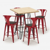 set 4 sgabelli tavolino industriale legno metallo 60x60cm mason wood 