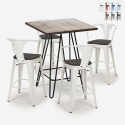 set tavolino industriale legno metallo 60x60cm 4 sgabelli mason noix wood Promozione
