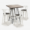 set tavolino industriale legno metallo 60x60cm 4 sgabelli mason noix wood Modello